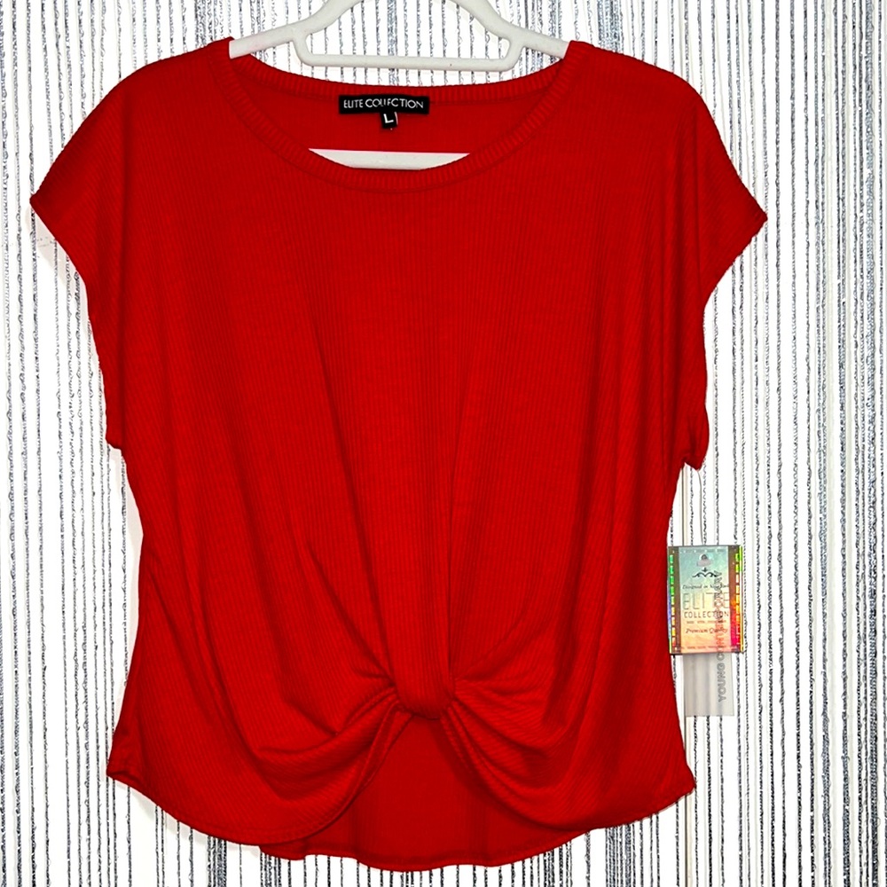 New with tags red crop style top with twisted front size large